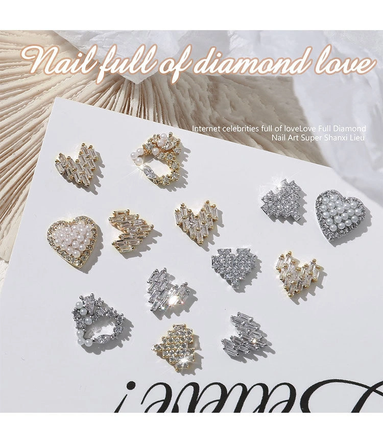 2021 New Nail Art Love Diamond Jewelry Net Red Hot Japanese Super Flash Heart-Shaped Zircon Nail Decorative Diamond Accessories