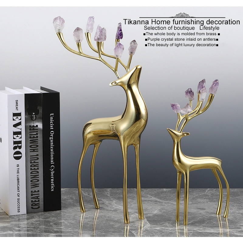 Modern Brass Ornaments Indoor Decorations Wedding Gifts Deer Animal Statues for Home Decor