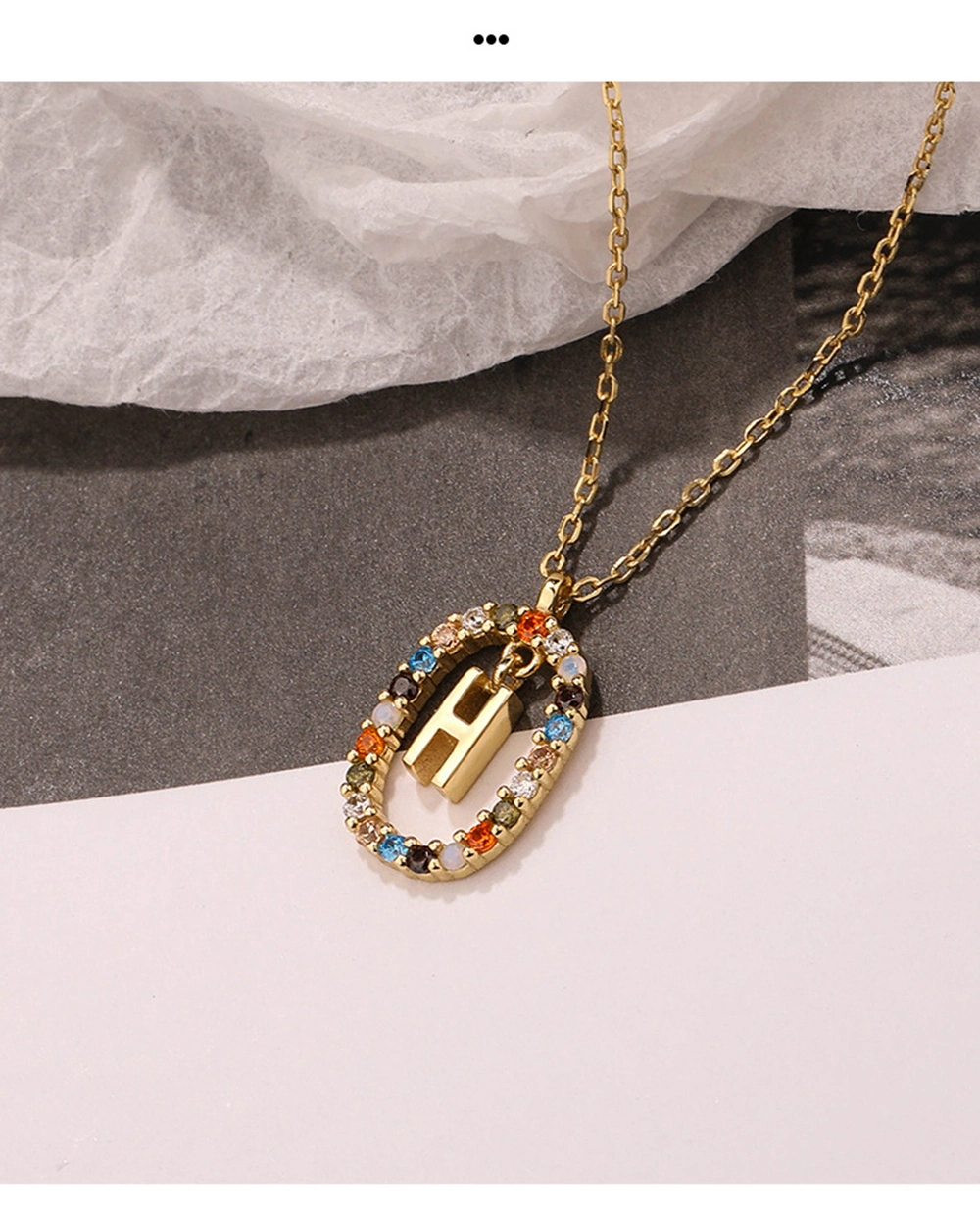 925 Sterling Silver Multicolor Zircon Letter Pendent Rainbow Initial Necklace
