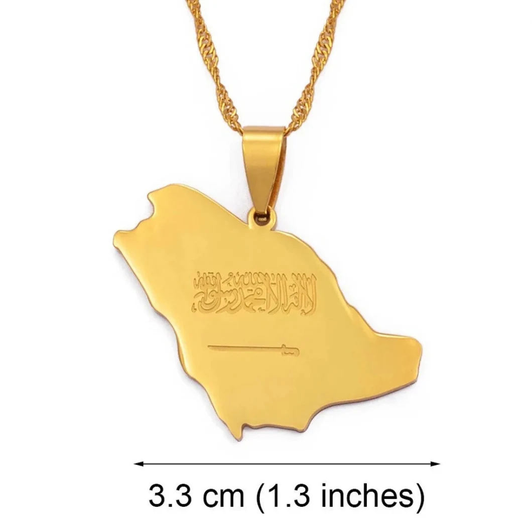 Saudi Arabia Souvenir Gift National Day Map Design Engraved Test Word Hot Selling Custom Necklace with Chain