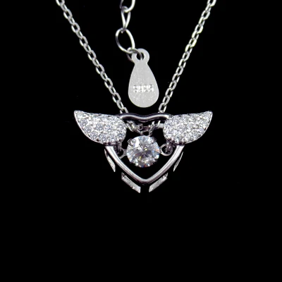 Dancing H & a Stone Angel Wing Heart Shaped Necklace