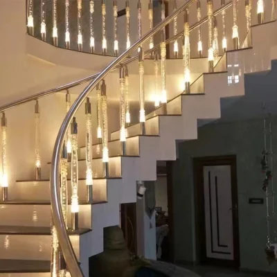 Crystal or Acrylic Column Pillar for Stair Railing Handrail with Stainless Steel Fittings Glass Railings with LED Lamps