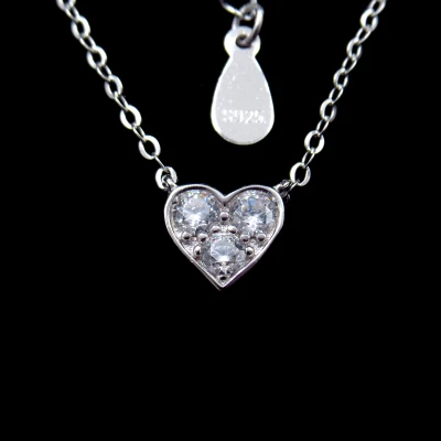 Simple Heart Shaped Sterling Silver Necklace with CZ Mirror Polished
