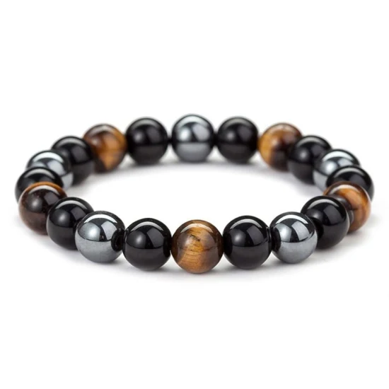Wholesale Healing Stone Beads Bracelet Natural Gemstone Tiger and Magnetic Hematite with Black Obsidian