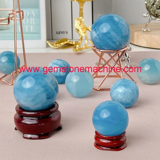 Natural Beautiful Blue Aquamarine Decorated Sphere Crystal Ball Carvings