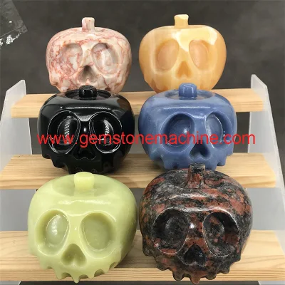 Wholesale Natural Crystal Apple Skull Crafts Black Obsidian Apple Skull Carvings for Halloween Decoration