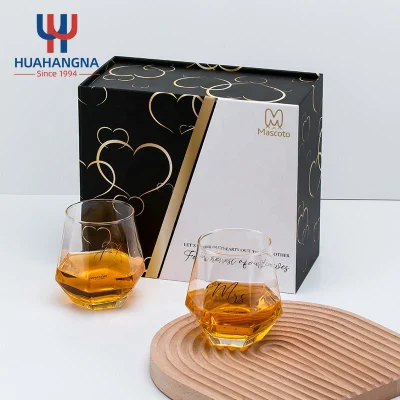 10oz Whiskey Glasses Set of 2 Old Fashioned Diamond Lead Free Crystal Glass Whiskey Set Gift Box for Birthday Anniversary Gift
