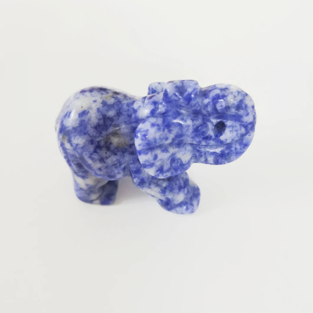Semi Precious Stone Fashion Natural Crystal Elephant Carving Statue