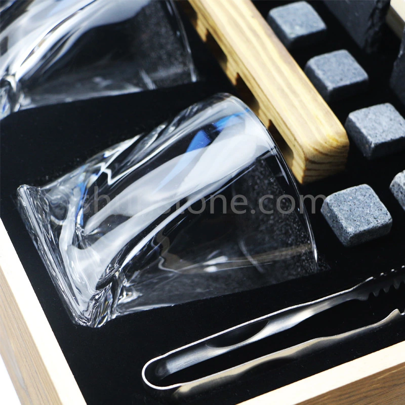 Whiskey Stones Set - Two 10 Oz. Lead-Free Crystal Glasses Gift Set with Wooden Box