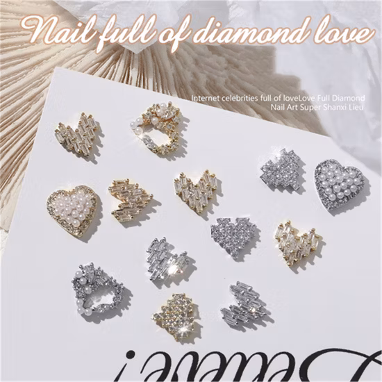 2021 New Nail Art Love Diamond Jewelry Net Red Hot Japanese Super Flash Heart-Shaped Zircon Nail Decorative Diamond Accessories
