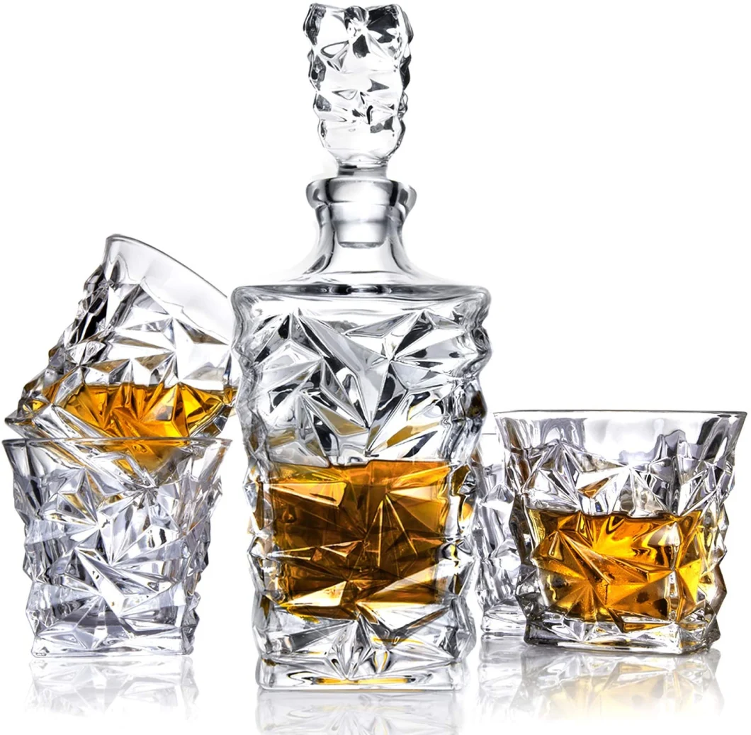 Premium Quality Whiskey Decanter Set with 4 Glasses in Elegant Gift Box. Lead-Free Crystal Liquor Decanter