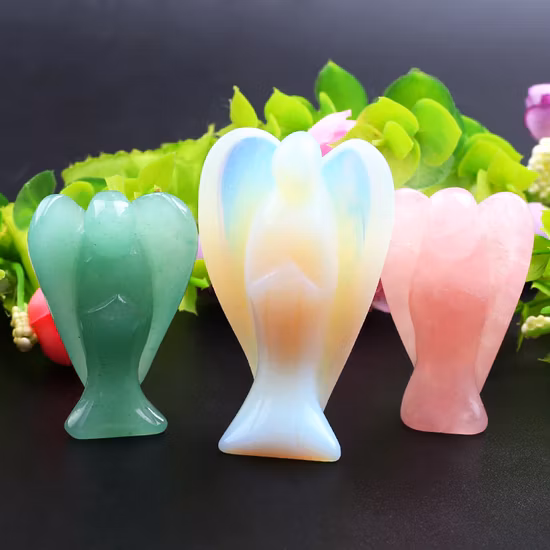 Semi Precious Stone Natural Crystal Angel Buddha Carving Figure