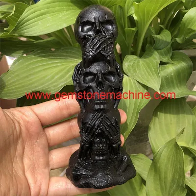 High Quality Synthetic Black Tourmaline Skull Crafts Black Crystal Skull Carvings for Halloween Decoration